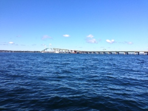 Headed toward the Newport Bridge in Naragansett Bay.