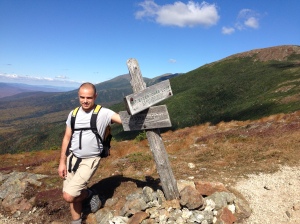 Tim at the junction of the Edmand's Path and Crawford Path (Appalachian Trail) .