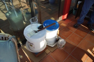 Clyde's fermented wine and skins, ready for pressing.