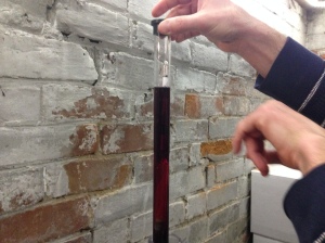 Hydrometer reading confirms fermentation is complete.  The wine is now dry and has an Alcohol by Volume of about 12%