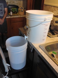 After finding leak at spigot, we transferred the "test" water to another bucket to re-install the spigot and test again.